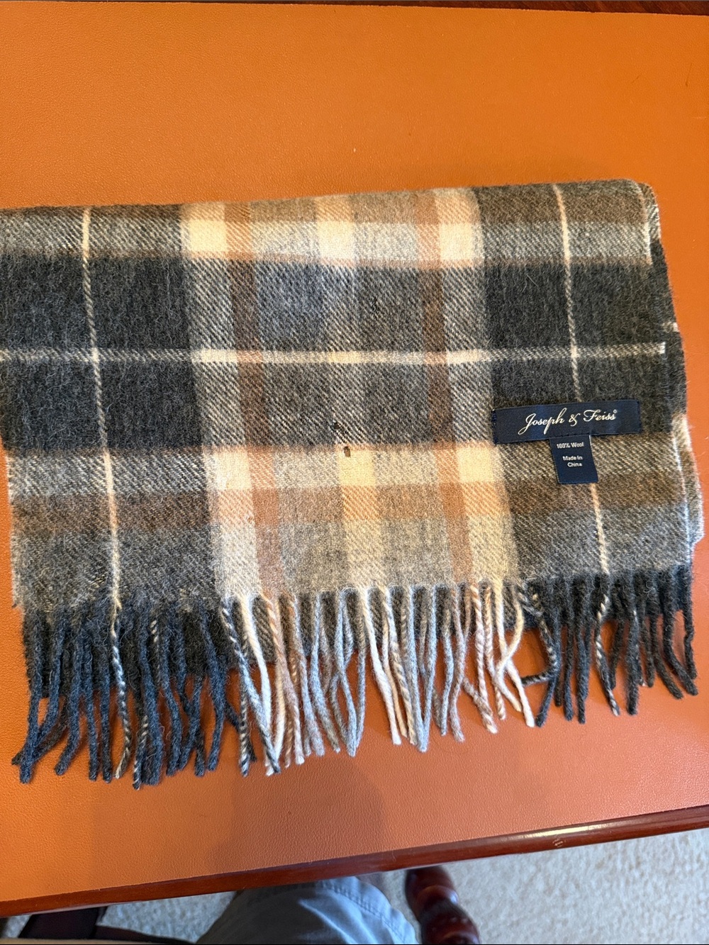 Joseph & Feiss Plaid Scarf in Gray, Cream, and Brown